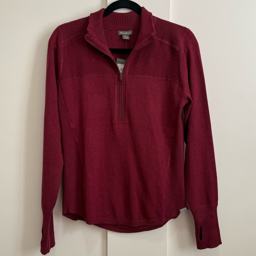 Eddie Bauer WR Engage 1/4 Zip Sweater Ruby Red Warm Adventure Trail Ready Top